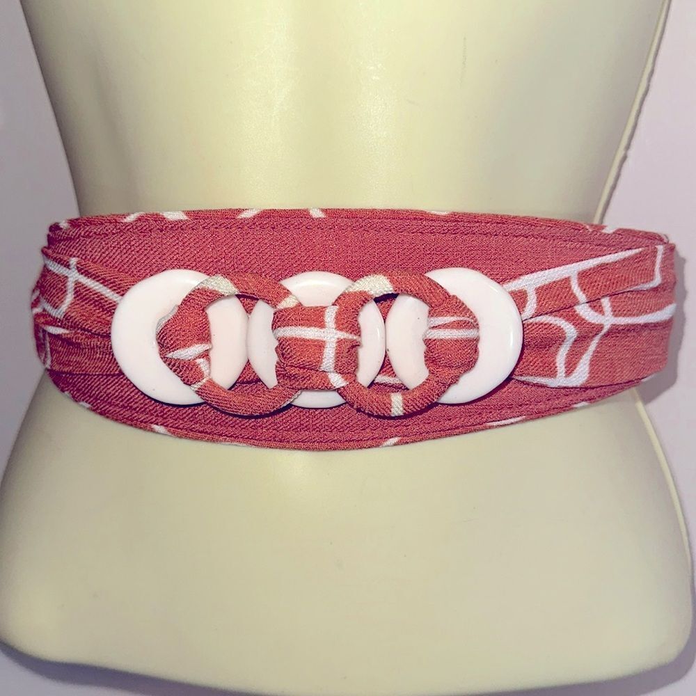 Vintage 80s/90s peachy orange &‎ white layered cloth elastic belt